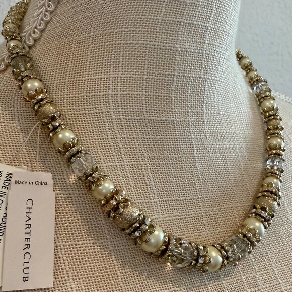 CHARTER CLUB Faux Pearl and Rhinestone Necklace